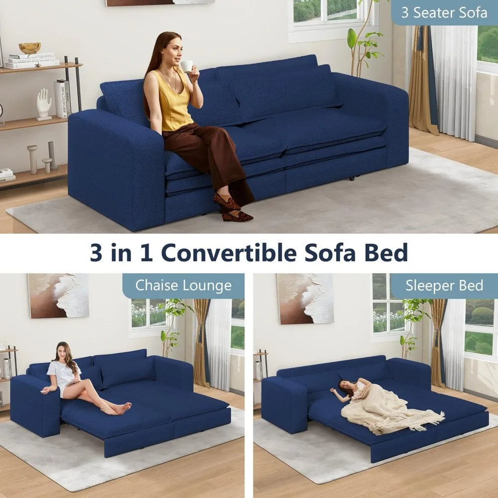أريكة سرير بحجم كينج 3 في 1 أريكة قابلة للتحويل نائمة مريحة منجدة 3 مقاعد كرسي صالة Loveseat مع سرير قابل للسحب #4