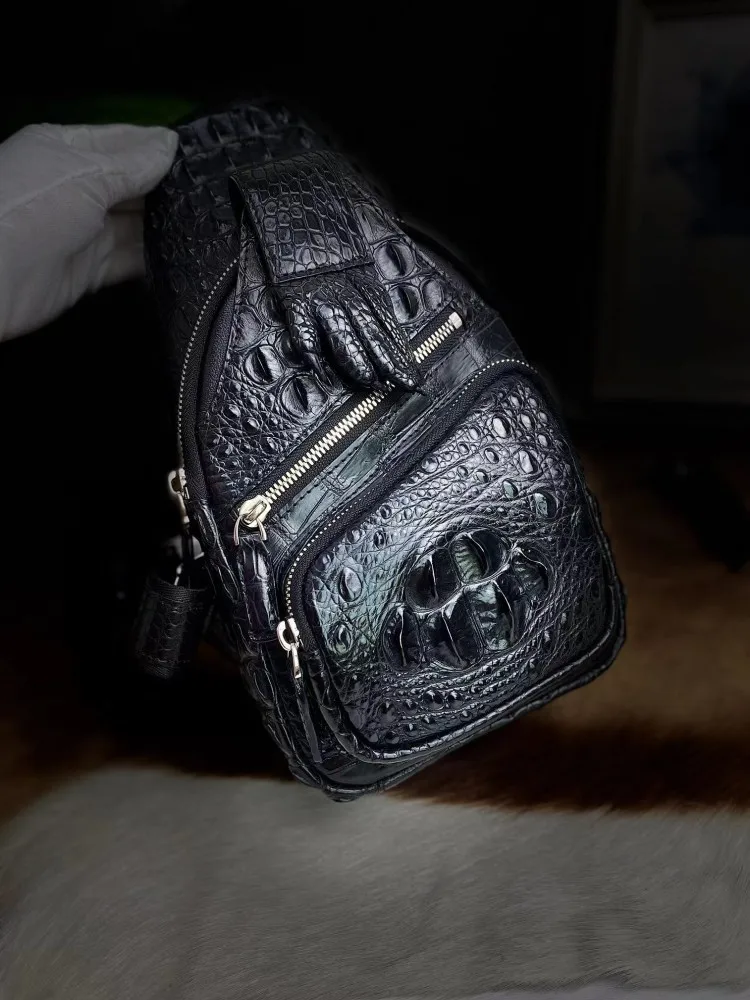 New Mens Casual Bag Crocodile Skin High Quality Genuine Leather Handbag Single Shoulder Bag High Street Fashion Men Chest Bags