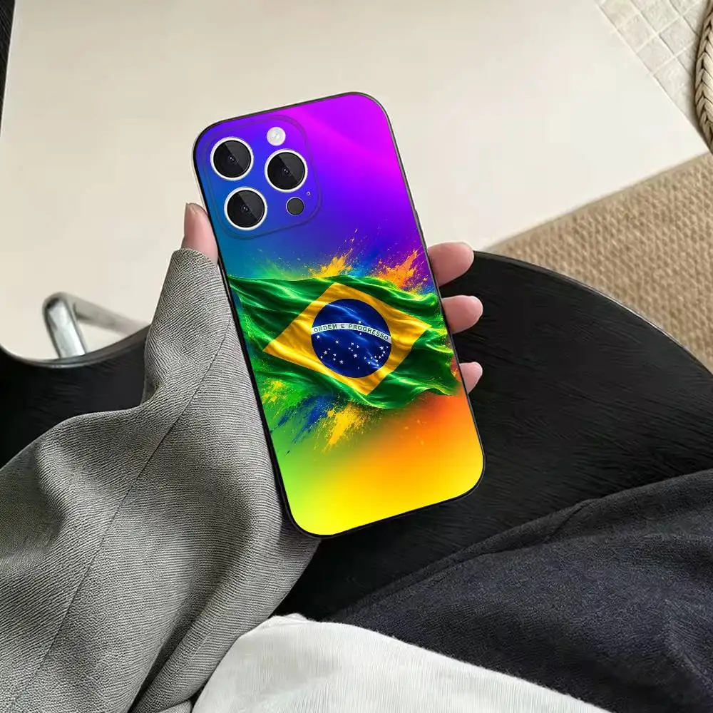 B-Brazil Brazilian Flag Black Soft Phone Case, Compatible with iPhone 11,12,13,14,15,16,17,Pro,Max,Plus,X,XS,SE4,Mini