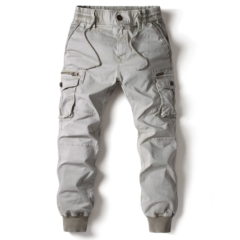 Spring Autumn Men's Multi-Pocket Work Pants Casual Loose Fit Youthful Elastic Cuffed Trousers Comfortable Versatile Malewear