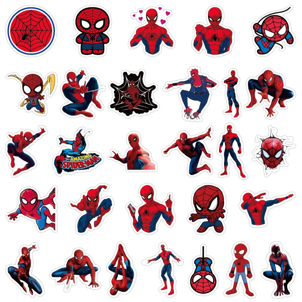 10/30/50PCS Super Hero Spiderman Cartoon Stickers DIY Guitar Laptop Luggage Skateboard Graffiti Decals Fun for Kid Toys