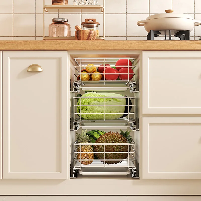 Cabinet pull-out basket drawer type fruit and vegetable vegetable vegetable basket stainless steel storage snack seasoning