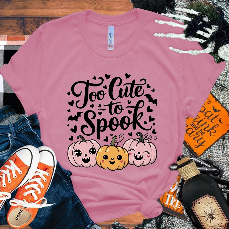 Halloween Pumpkin Too Cute To Spook Letter Print Short Sleeve T Shirts Women'S Crew Neck T-Shirts Summer Comfy Soft Tees Tops