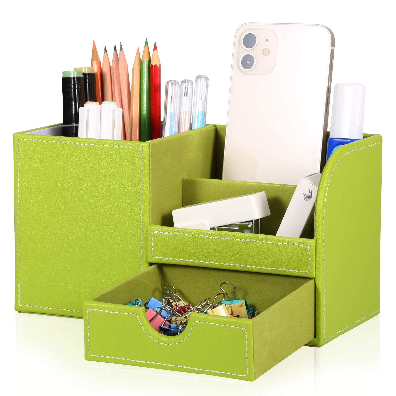 

KINGFOM Office Desk Organizer Multi-Functional Pen Holder Pencil Box Phone Stand Small Storage Box Drawer