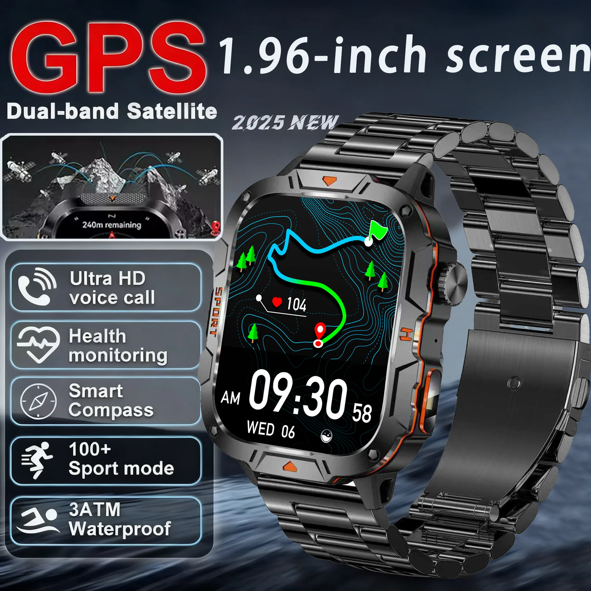 

IP68 Waterproof Smart Watch 1.96 Display Bluetooth Calls 420mAh Heart Rate Monitor 100+ Sports Modes Camera Control sports watch