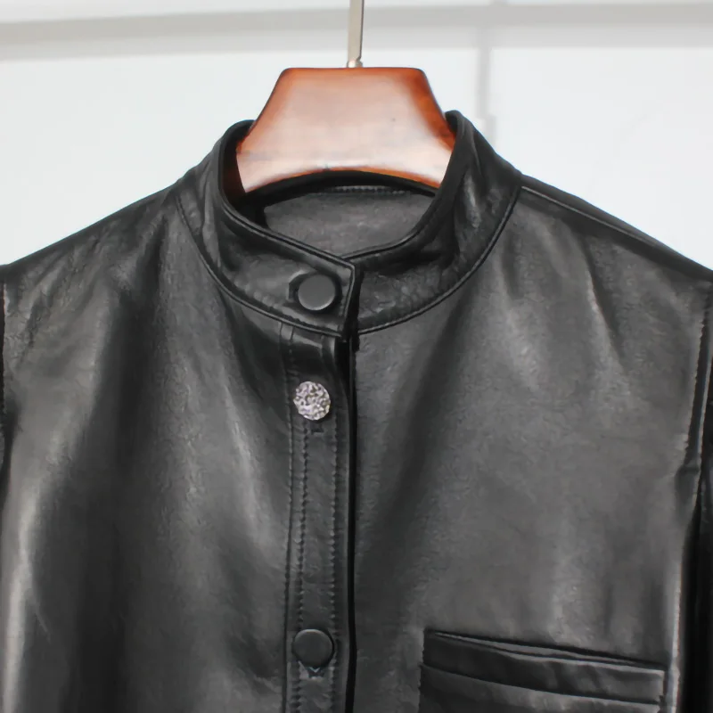 Veste en cuir véritable pour femmes, manches bouffantes solides, à lacets, tanné végétal, manteaux, ceinture, élégant, Streetwear d'automne 2022, CL4031