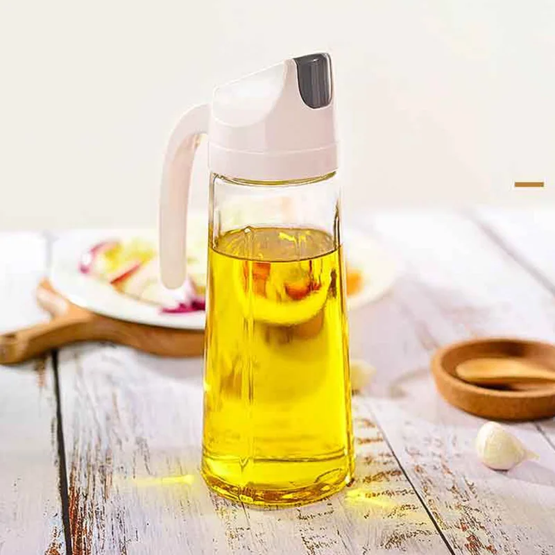 Sealed Glass Oil Pot, Dustproof and Leak Proof, Automatic Lid Opening and Flip Cover Bottle Liquid with Handle Seasoning Bottle