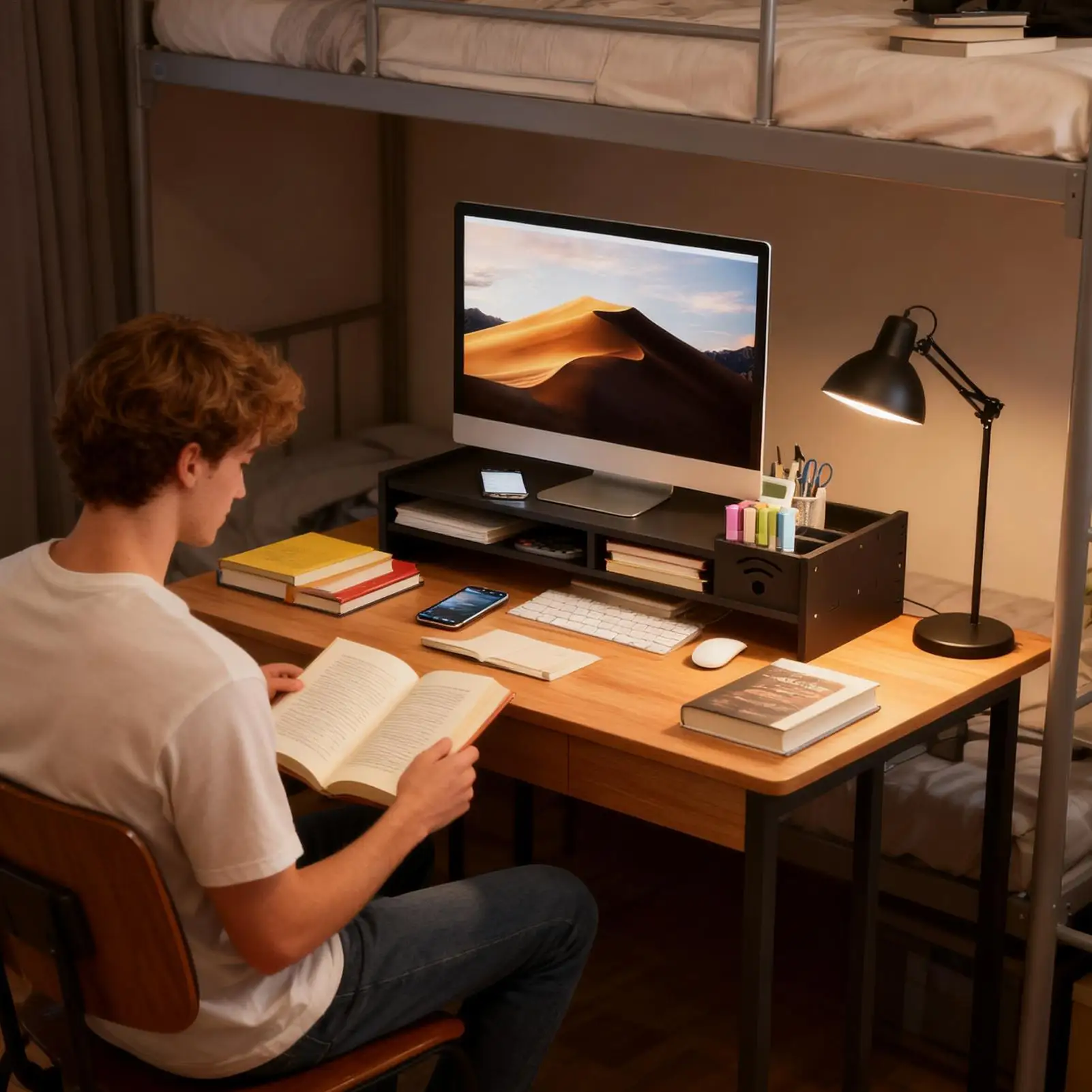 Desktop Monitor Stand 2-Tier Ergonomic Shelf Computer Riser With Storage Organizer For Home Laptop PC TV Work Table
