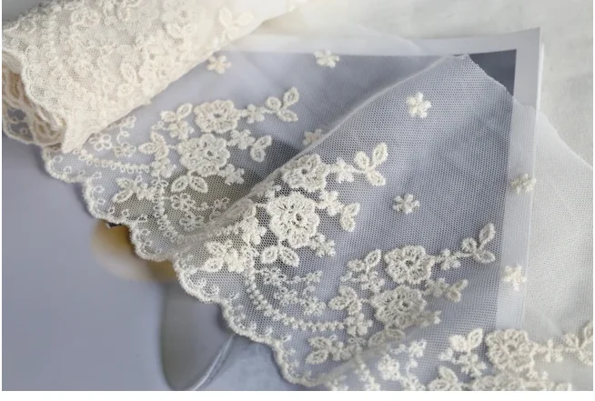 Width:13cm (5.20 inch) Good Quality Flower Cotton Lace DIY Embroidery Laces for Dress Curtain Sewing Accessories(SS-4018)