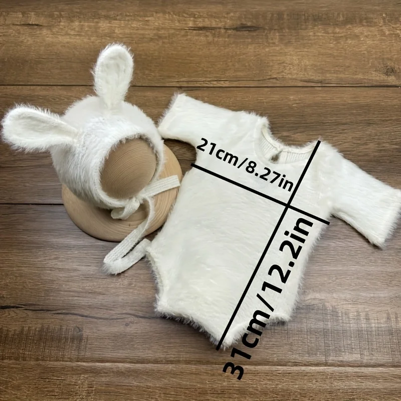 Newborn Photography Props Knitted Rabbit Outfit Super Soft Mink Fabric Baby Photoshoot Costume Cute Bunny Cosplay For Boy Girl