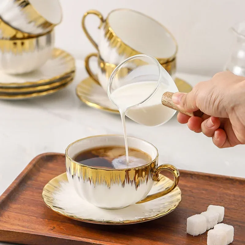 3-piece set Espresso Cups and Saucers Ceramic Cups with SaucersPorcelain Coffee Cup and Saucer Set with Gold Trim 2.5 Oz Demitas - view 3