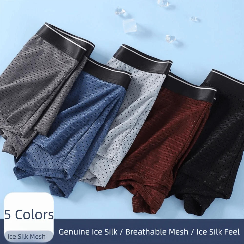 

Mid-waist Men's Underwear Comfortable Soft Cutout Mesh Boxer Shorts Skin Friendly Quick Dry Ice Silk Panties Summer Season