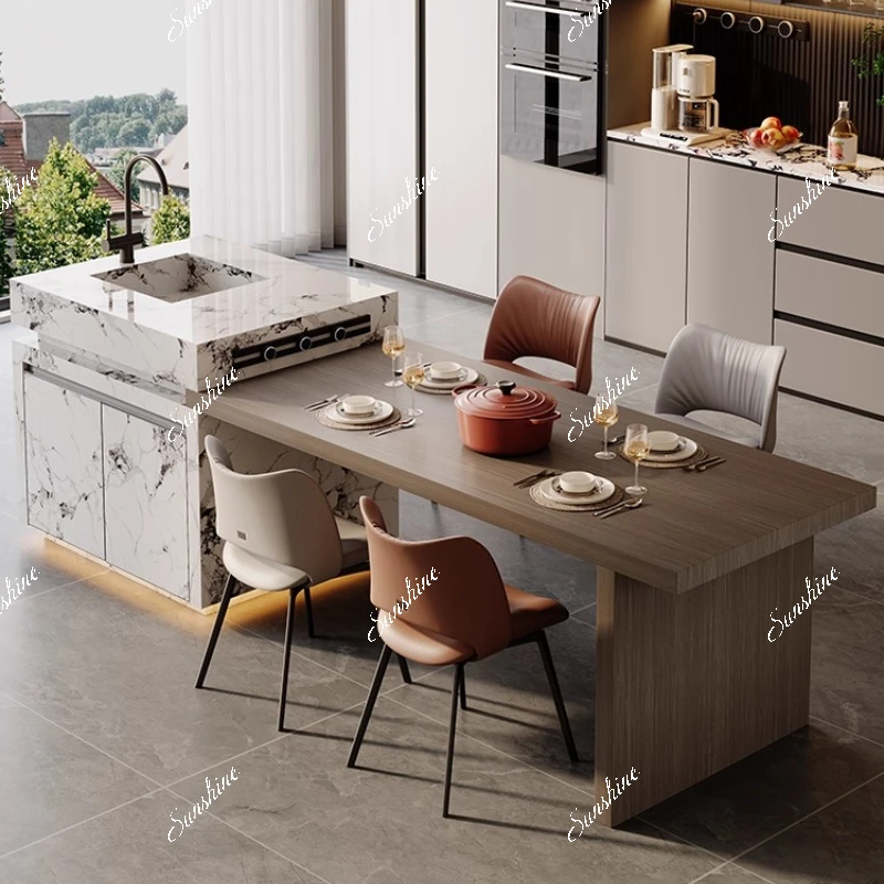 Minimalist retractable slate island tea table dining table integrated home kitchen mobile guide table