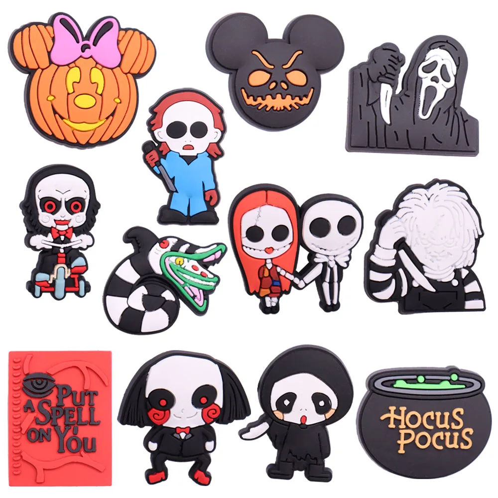 

1-12PCS Miniso Disney Hocus Pocus Mickey Minnie Killer Snake Spell PVC Shoe Charms For Clogs Pins Sandals Shoes Decoration