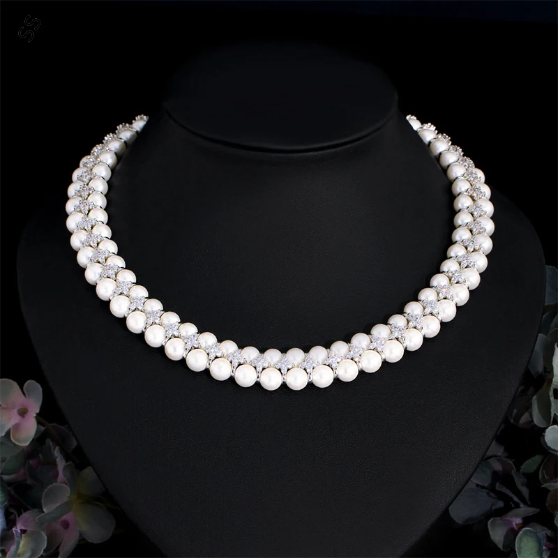 

Korean Fashion Girl Double Freshwater Pearl Choker Personality Elegant Collarbone Chain Inlaid Gemstone Zircon Necklace Female