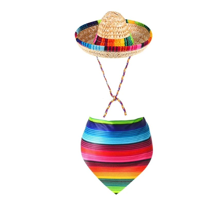 652B Constructed Straw Head Cover And Patterned Neckpiece clothing For Creature Festivity