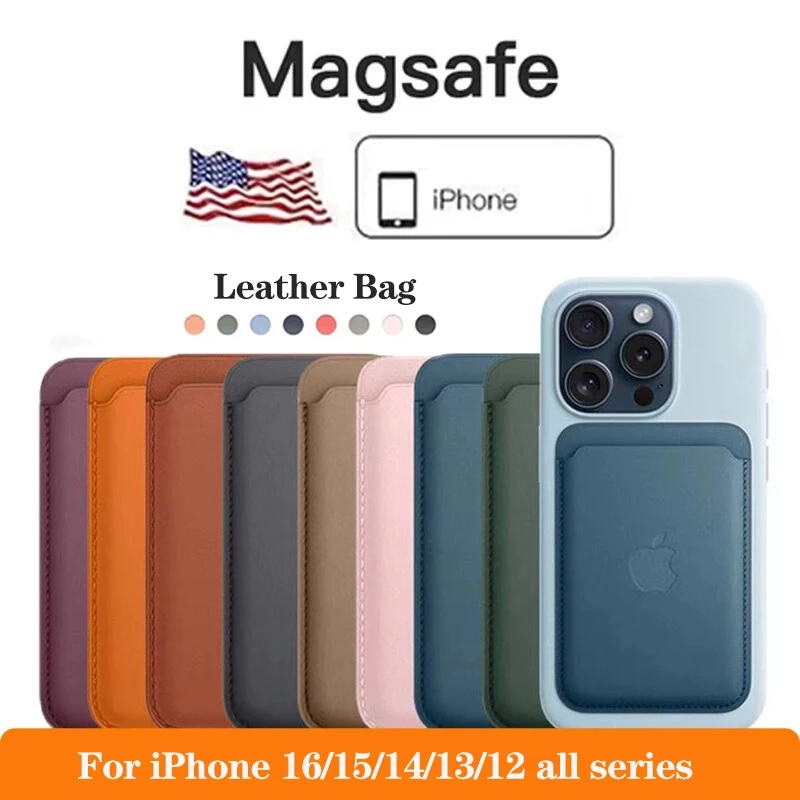 Luxury Original Apple Magsafe wallet Leather Case For iPhone 12 13 14 15 16 Pro Max S24 Card Holder Phone Bag Cover Accessories