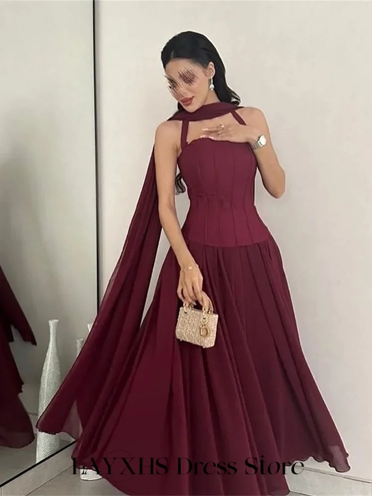 LAYXHS robes de soirée élégantes sans bretelles a-ligne plissée dubaï robes de bal de fête personnalisé فساتmavera