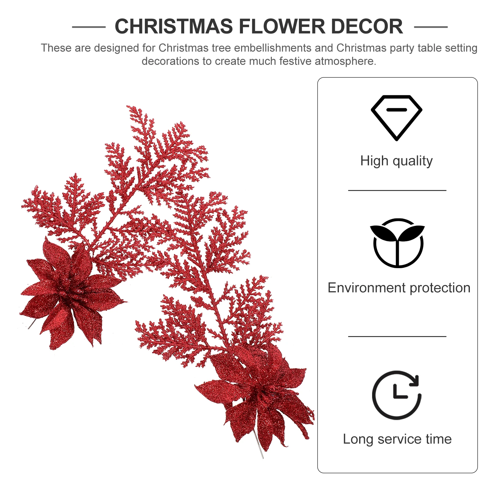 

6Pcs Christmas Artificial Flowers Glitter Fake Pine Branches for Tree Shelf Stair Handrail Xmas Decor Wreath Decoration Supplies