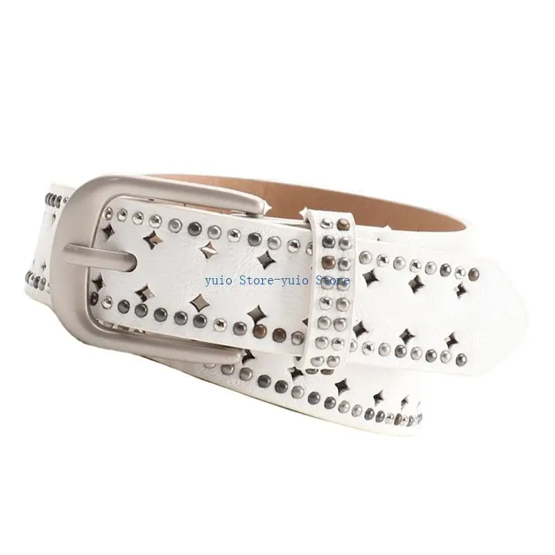 X7XB Stylish Adjustable Punk Styles Women's Belt Metal Detail On Friendly PU Leather Waist Accessory
