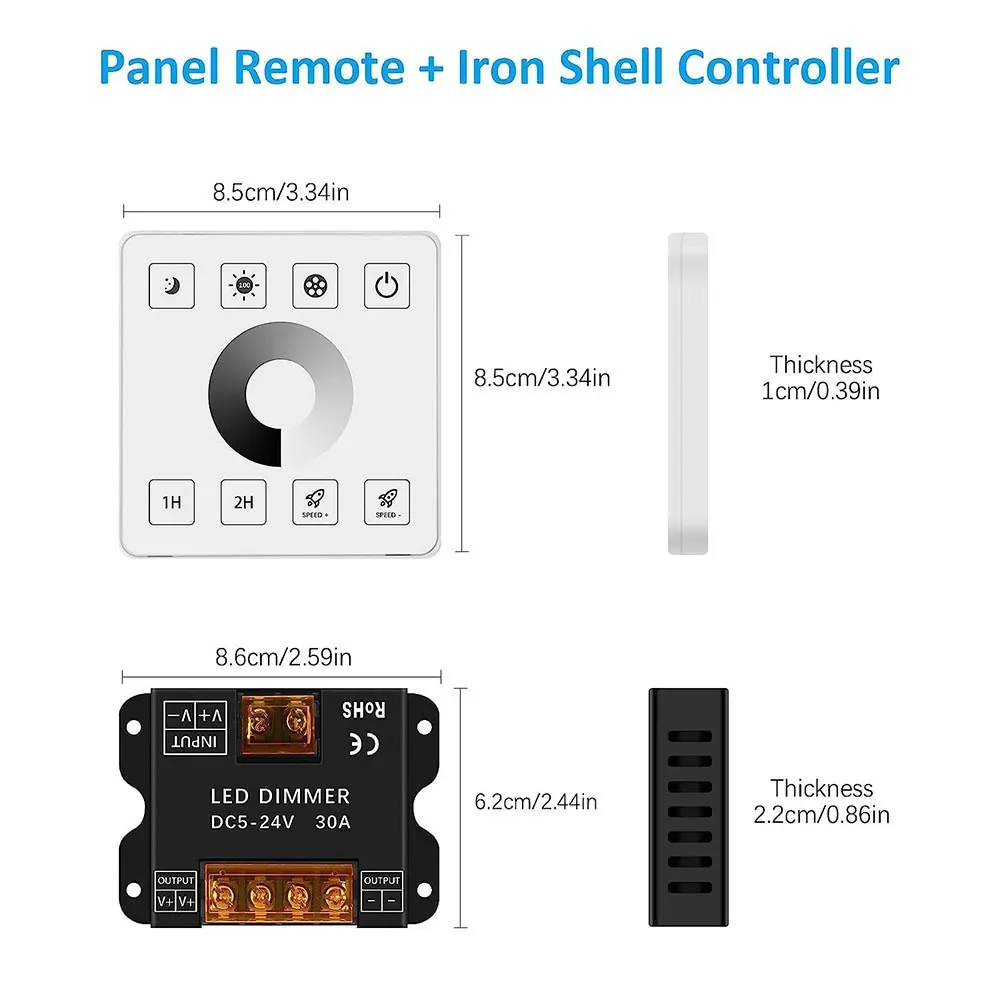 Kontroler RF Led bezprzewodowa żelazna obudowa z panelem dotykowym 2.4G sterowanie przełącznikiem dla 5050 COB Dim/CCT/RGB/RGBW/RGBCCT DC5-24V 10-50A