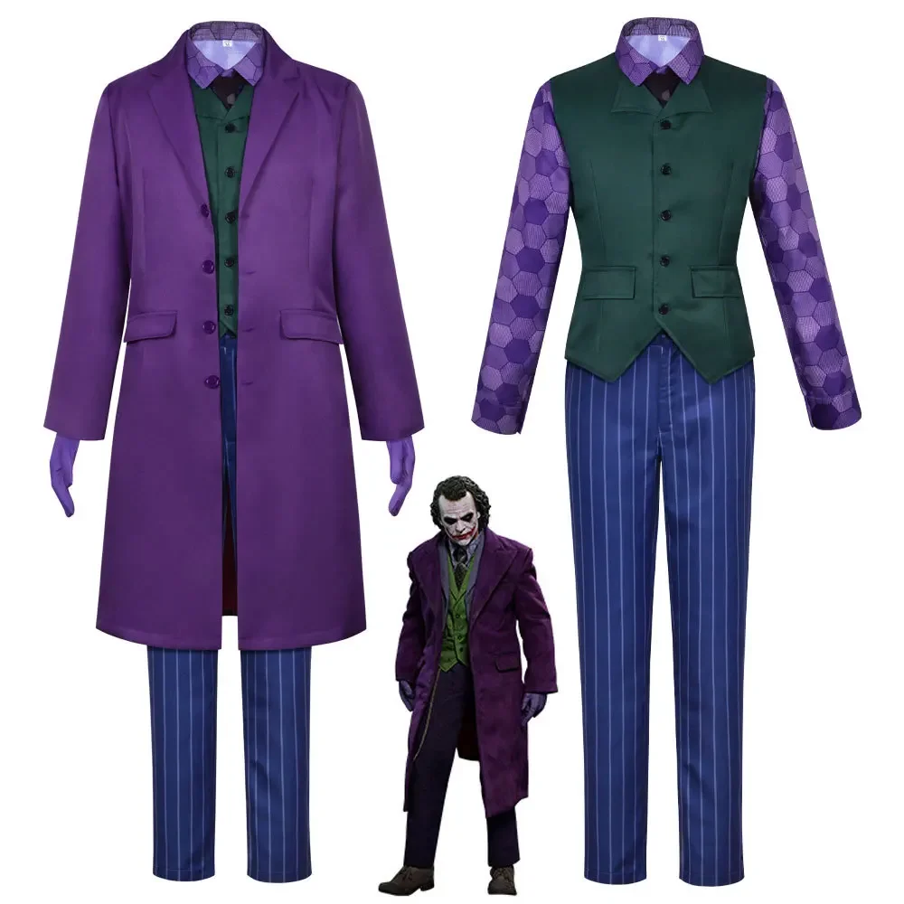 Uniform for Adult Halloween Clown Heath Ledger Suit Cosplay Dark Knight Joker Costumes Purple End or Start Red Suit Christmas