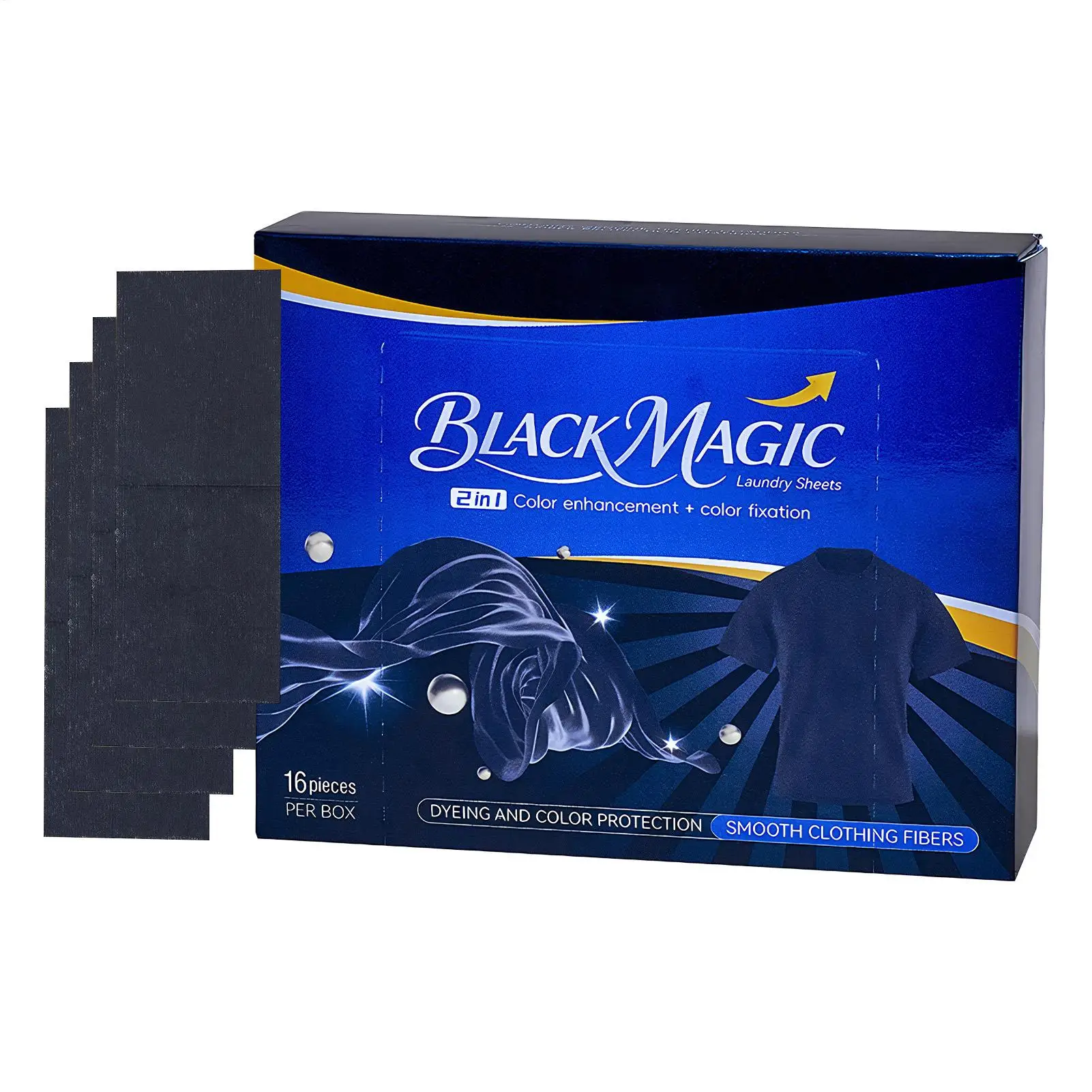 16 Toallitas para Lavadora, Tinte Negro, Cuidado Intensivo de la Ropa, Refuerzo del Color de la Tela, Restaurador de Tejidos Oscuros