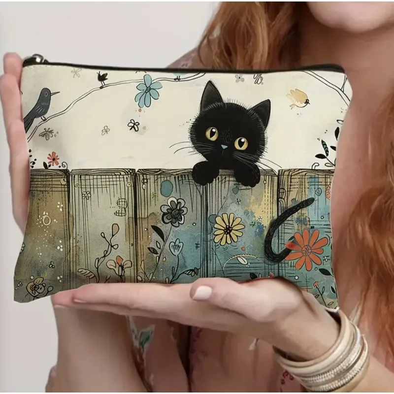 

Чехол на молнии с цветочным принтом «Черный кот» — прочная, устойчивая к выцветанию косметичка, подарок для сестер, друзей, любителей кошек | Яркий дизайн