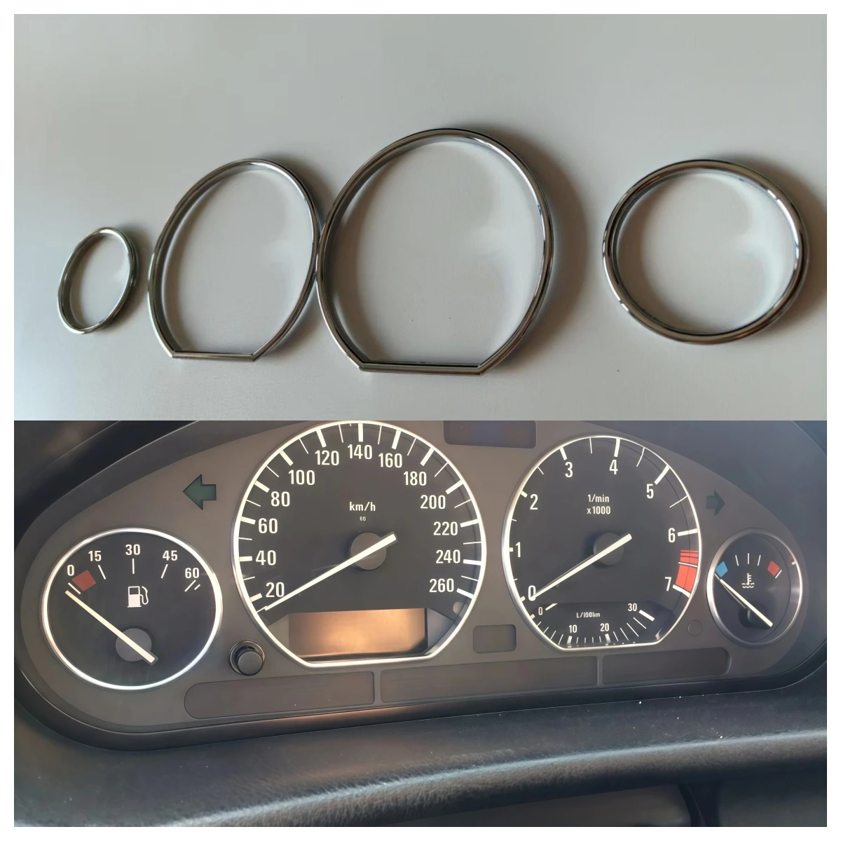 Chrome Gauge Speedometer Dial Bezel Ring Cluster Dashboard Trim for BMW E36 3 Series 92-99 Z3 96-02 VDO Only