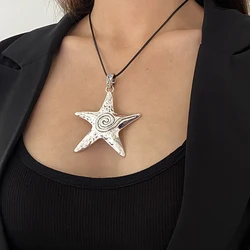 Punk Gothic Exaggerate Metal Irregular Pentagram Star Glazed Starfish Pendant Necklace for Women Girl Y2K Jewelry