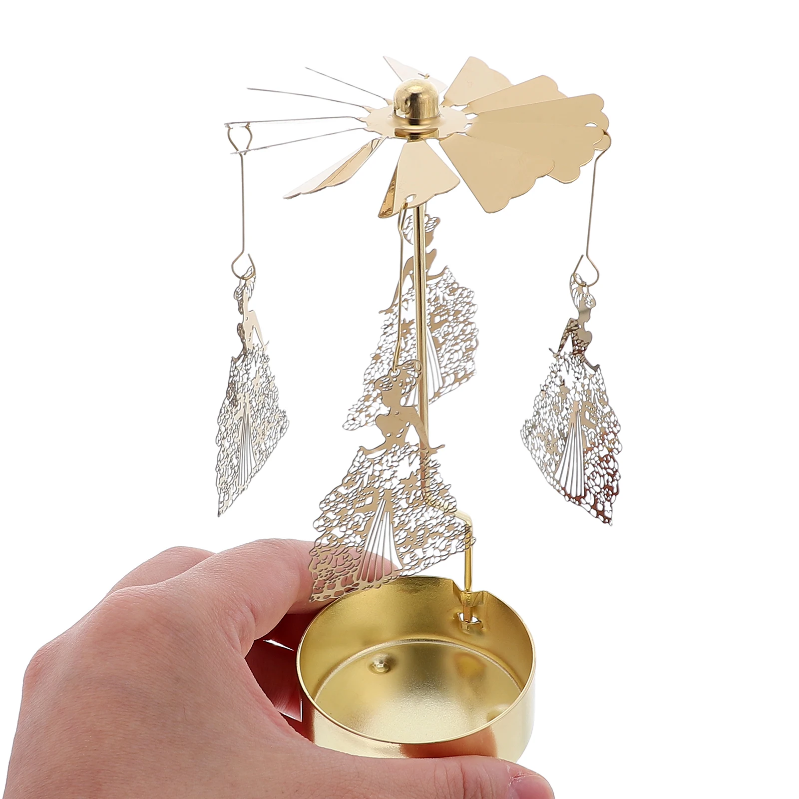 

Rotary Tea Light Holder Metal Spinning Carousel Decorative Romantic Party Home Candleholder Holiday Candlestick Ornament