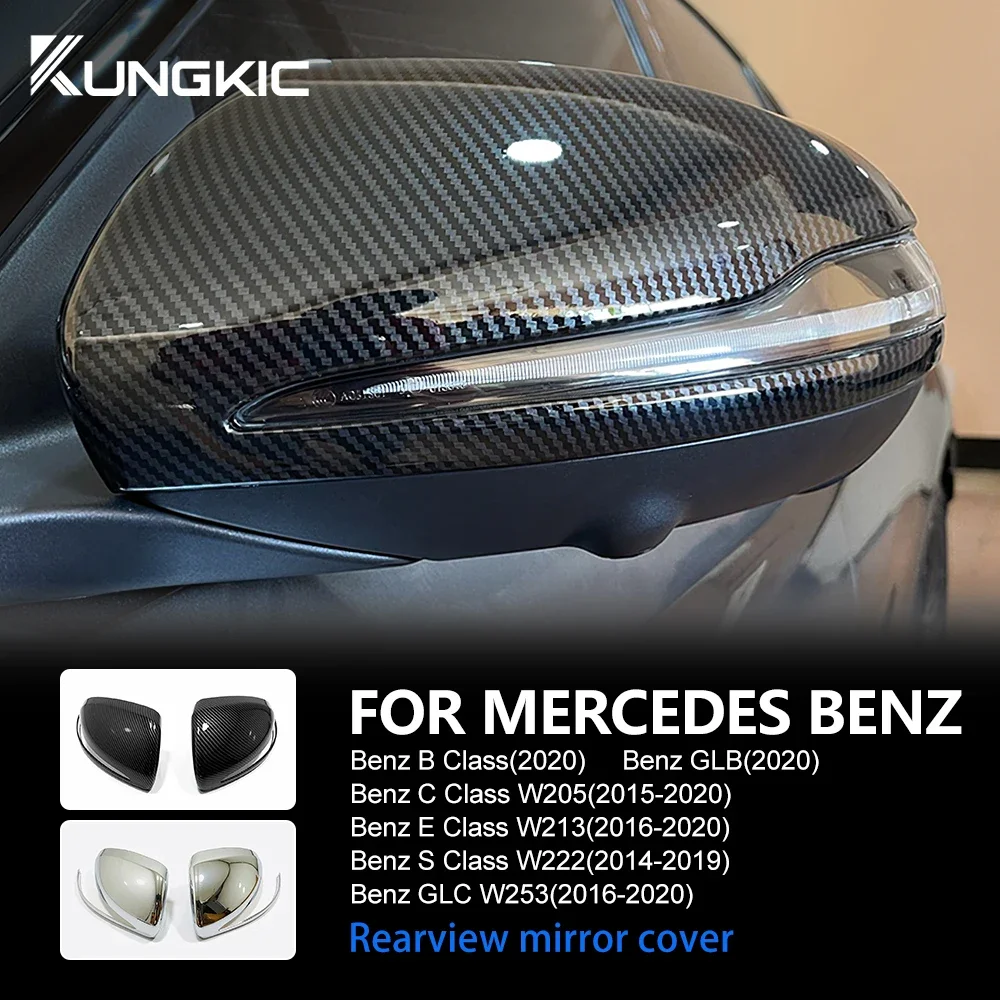 

For Mercedes Benz B C E S Class W205 W213 W222 GLC W253 GLB 2020 Carbon Fiber Style Silver Rearview Mirror Exterior Accessories
