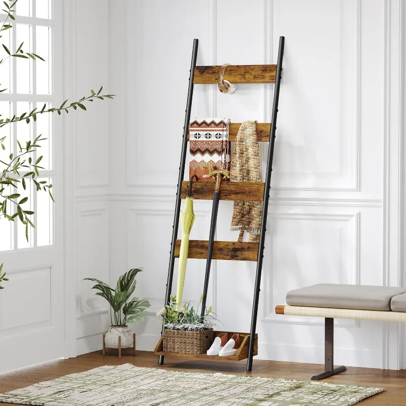 Blanket Ladder, 4-Tier Blanket Rack with Storage Ladder Shelf, Towel Rack Stand for Bathroom