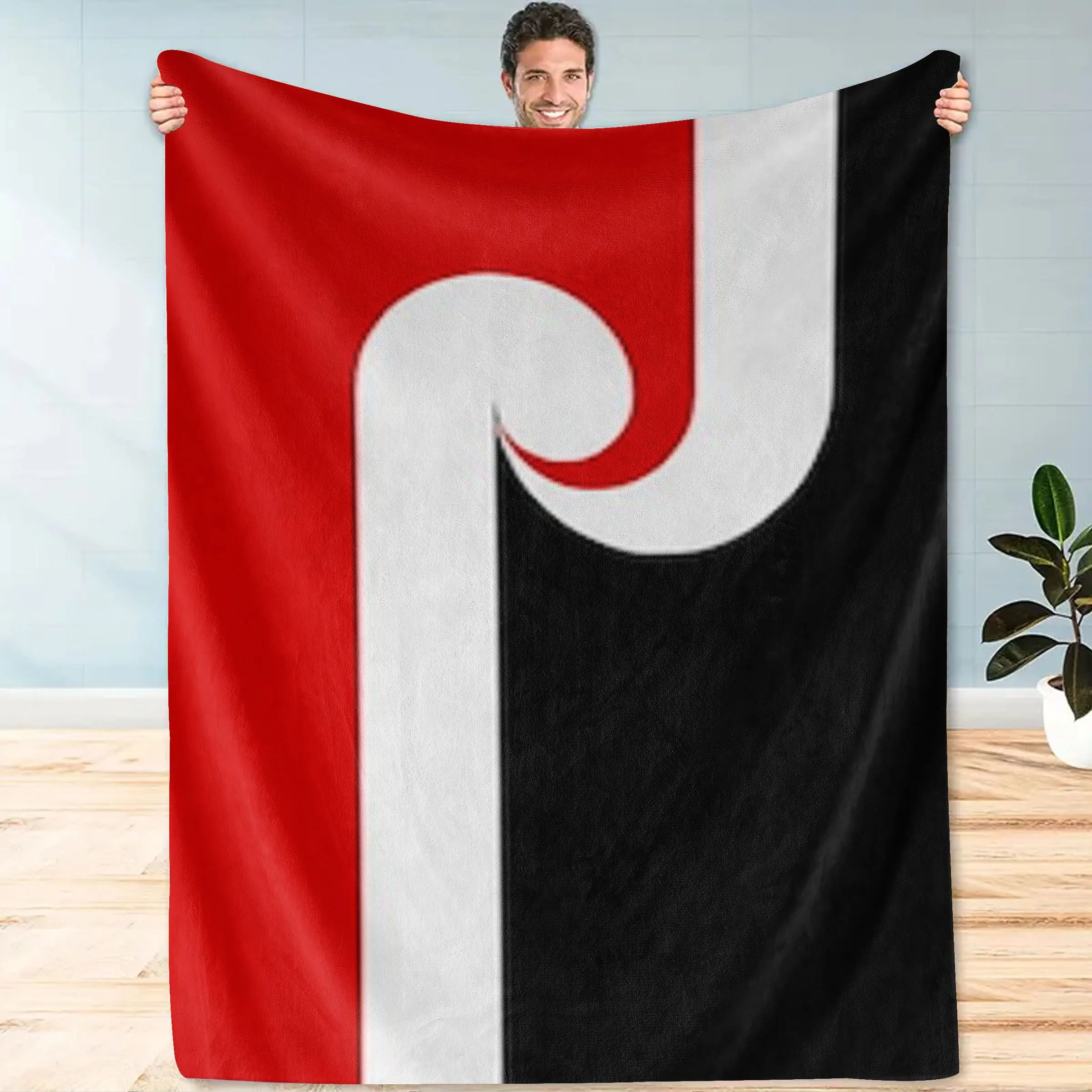 Luxurious Red White Black Striped Throw Blanket Couch Decor Modern Graphic Art Fleece Throw for Living Room Bedding Seasonal