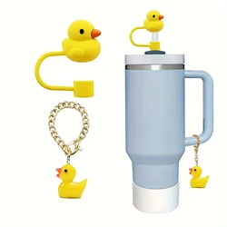 Silicone Duck Straw Topper and Charm Chain Set Reusable Cartoon Straw Cover for 10mm Straws Water Bottle Accessories