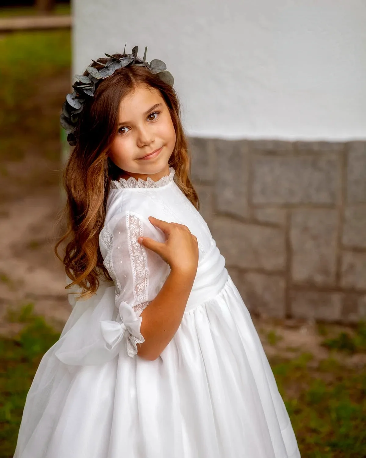 Abiti da ragazza di fiore bianchi per matrimonio con fiocchi mezze maniche Abiti da prima comunione per banchetti di compleanno per bambina personalizzati