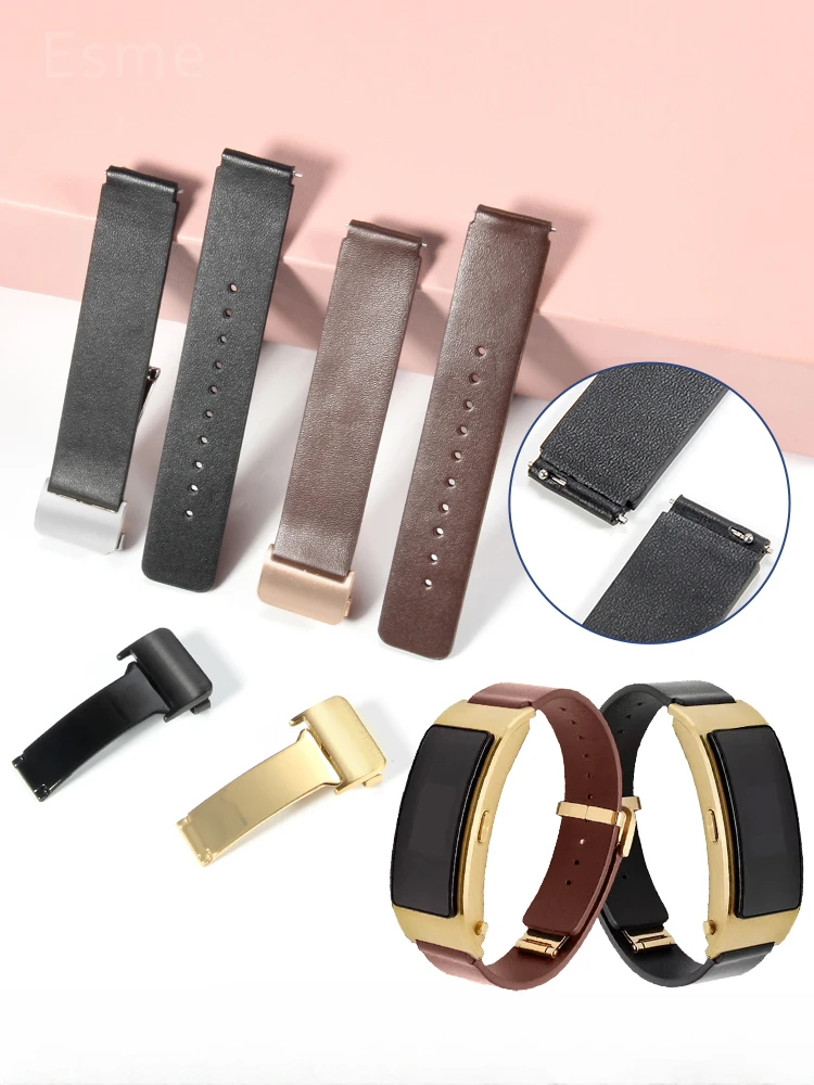 Pulseira de relógio inteligente de couro genuíno, pulseira de couro comercial, pulseira de liberação rápida para Huawei B3, B6, B7, B5 Caramelo