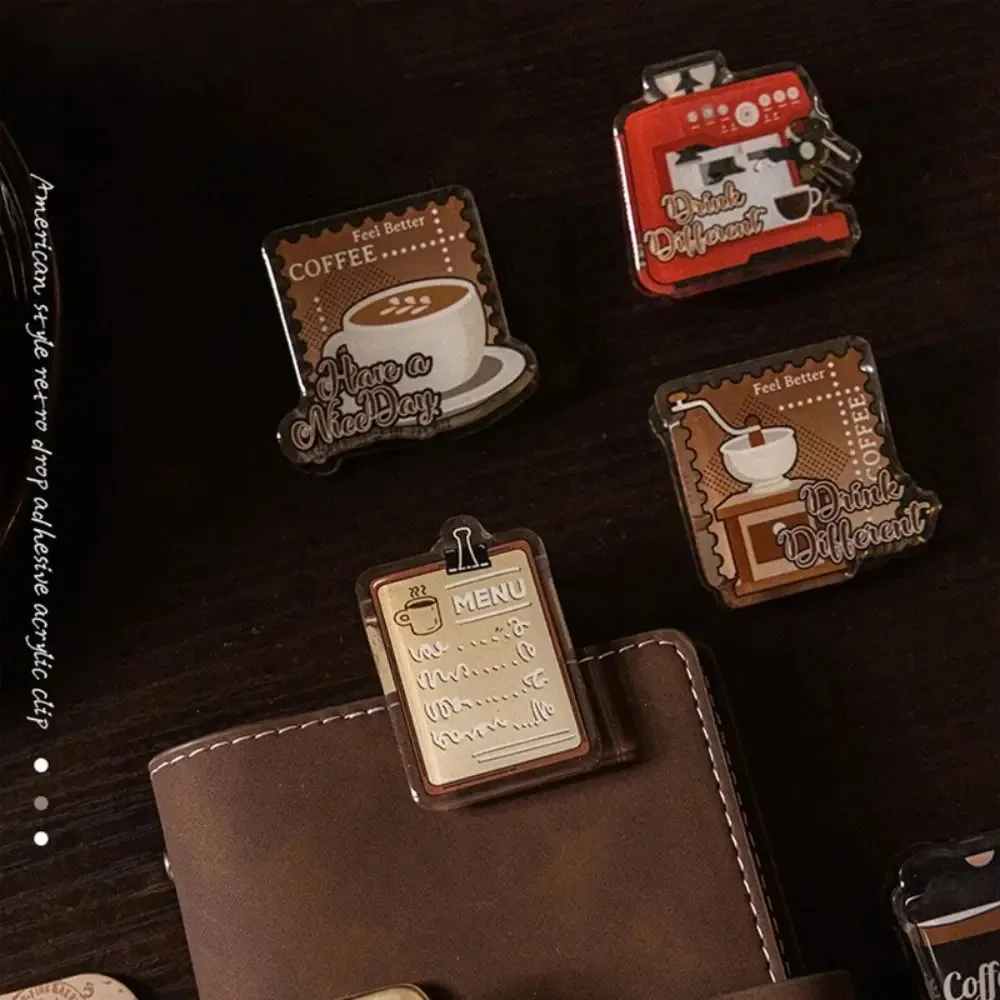 Binder Clips Kawaii Coffee Acrylic Clips Coffee Cup Vintage Stationery Test Paper Clip Creative Stationery Coffee Paper Clip