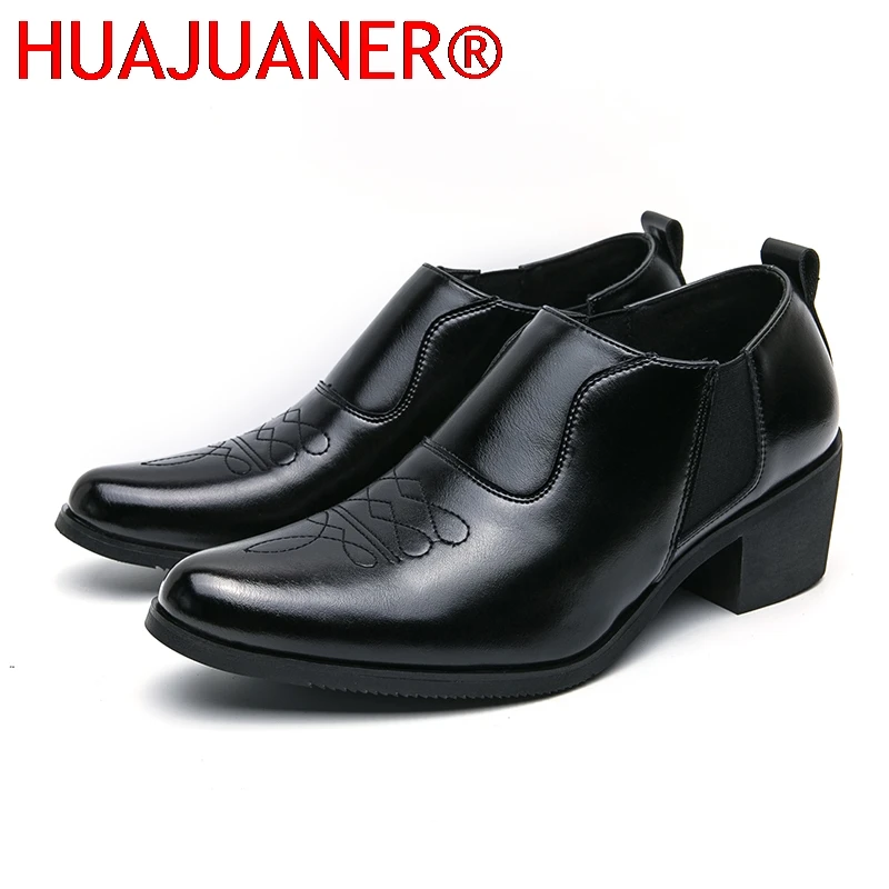 

High Quality Brogue Platform Leather Shoes Men Classic Thick High Heels Wedding Business Social Shoes Men Formal Office Leather