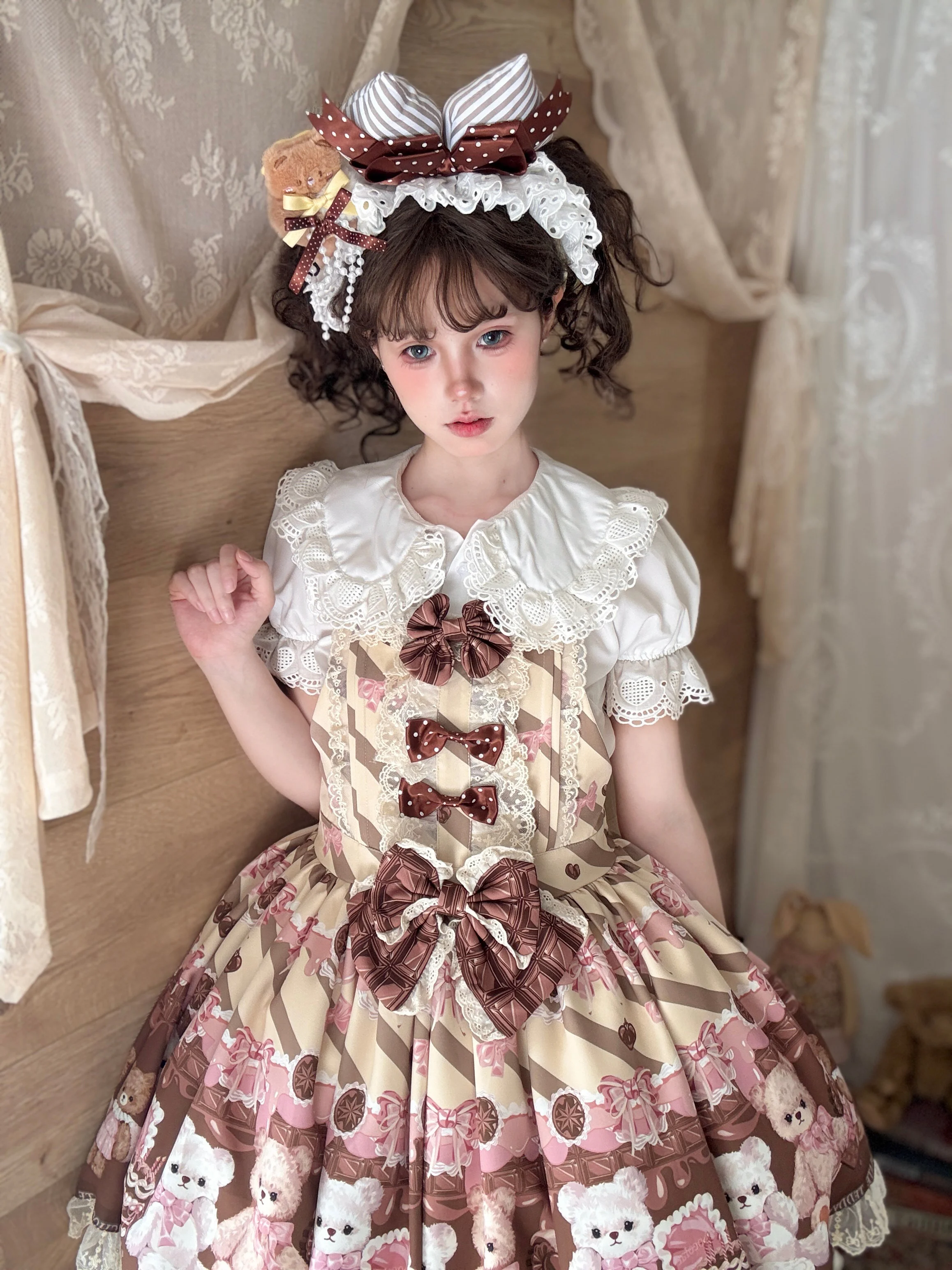 Originele Japanse Zachte Meisjes Lolita Verjaardag Jurk 2025, vrouwen Zoete Boog Beer Print Kawaii Mini Jurk Dagelijks Lo Prinses jurk