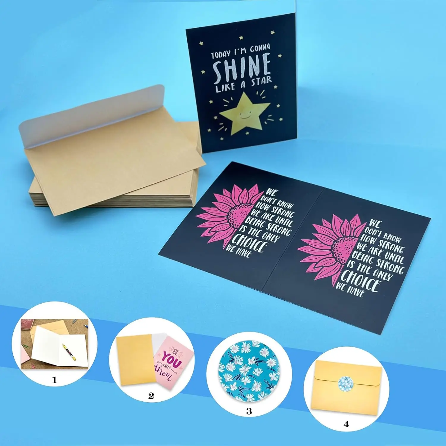 24 Cards with Envelopes and Stickers，Motivational Cards with Envelopes Inspirational Cards with Envelopes Encouragement Greeting
