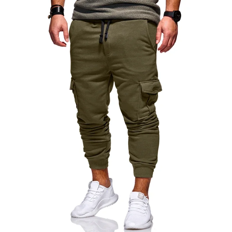 

2023 new Multi Pockets Training Slacks Deep Crotch Trousers Ankle Tied Mid Waist Men Sweatpants for Jogging