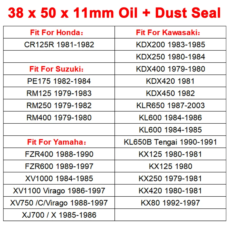 38x50x11 38 50 11 Oil & Dust Seal Cover Front Fork For Honda CR125R For Suzuki RM125 RM250 RM400 PE175 For Yamaha FZR400 FZR600