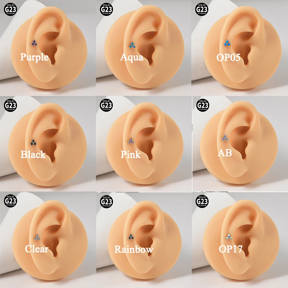 1 قطعة G23 التيتانيوم مثلث Labret تشيكوسلوفاكيا الزركون الأذن الزنمة الغضروف شقة القرط Daith ثقب داخليا الموضوع مجوهرات للجسم