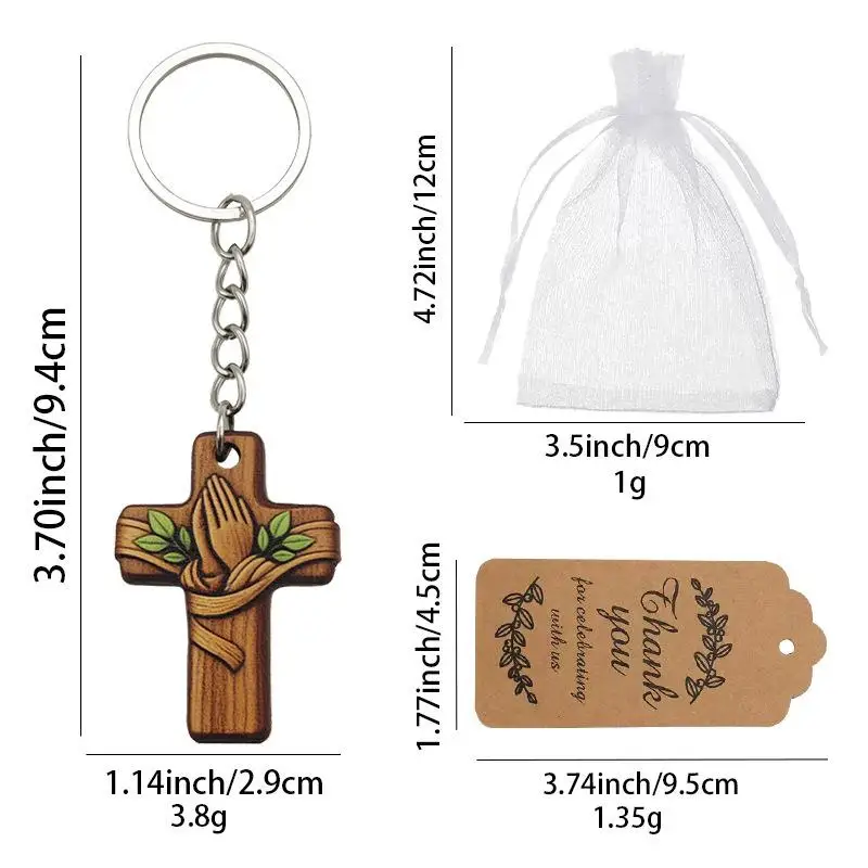 1/3pcs/1set Religious Wood Cross Keychain Favor Bulk Dove Print Organza Bags Tags Baptism Church Wedding Mini Guest Gift Suppli