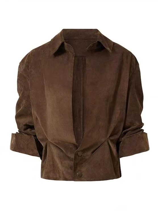 قمصان وبلوزات القهوة النسائية خمر Y2k 90s الجمالية 2000s أنيقة طويلة الأكمام بولو الرقبة قميص فاخر الملابس خريف 2025