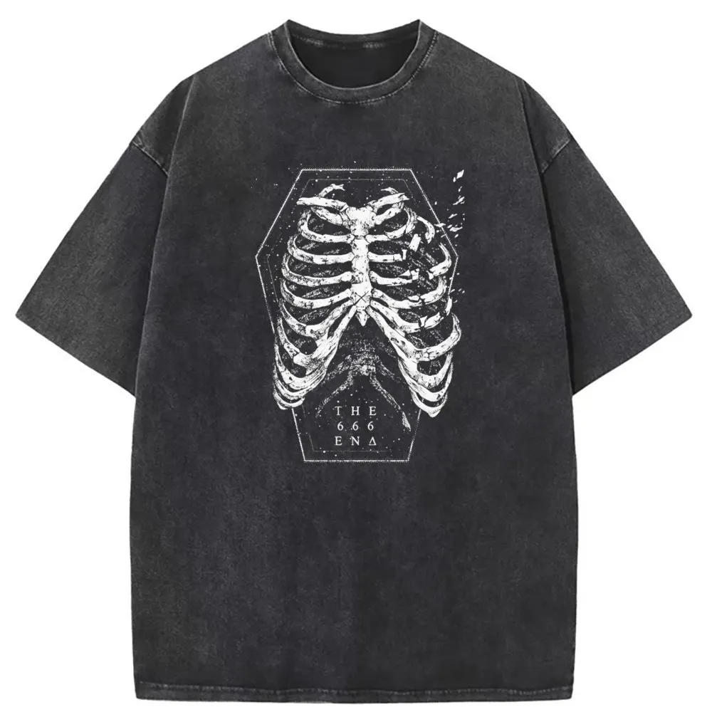 Huesos Skull Skeleton Washed Tshirt Retro Fitted Long Sleeve Mens Sweatshirts Youthful Summer Harajuku Funny T Shirt for Men