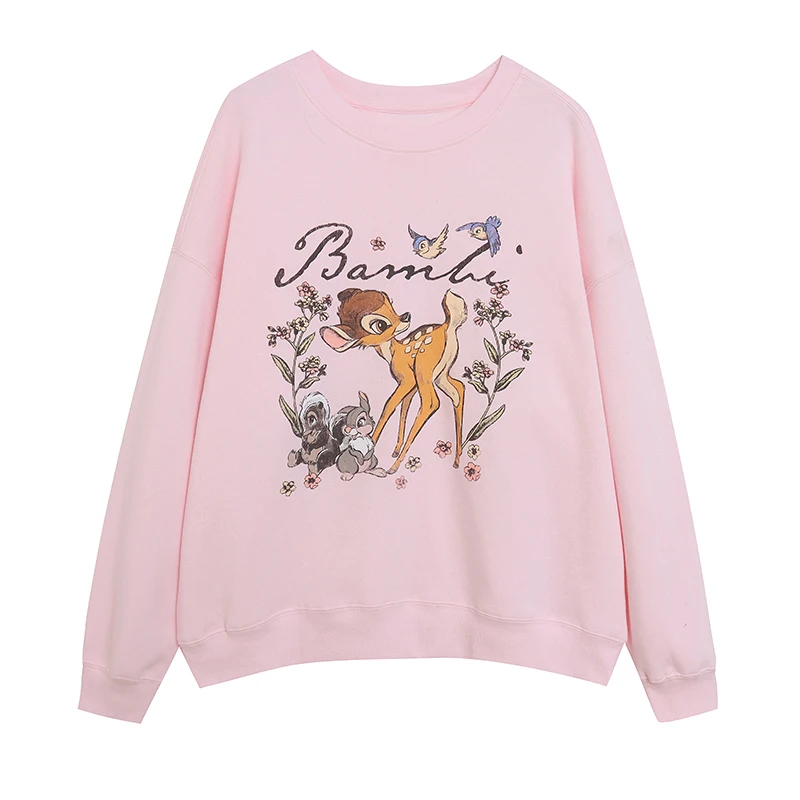 

Cute Playful Sweet Fleece Lined Loose round Neck Women's Sweatshirt Youthful Cotton Polyester Blend Long Sleeve Winter Fashion