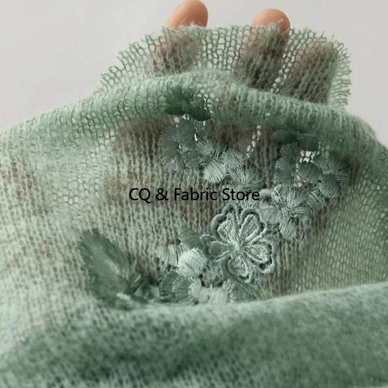 

Green Small Floral Three-dimensional Embroidery Yarn Wool Fabric Designer Fabric for Clothing Diy Sewing Accessories