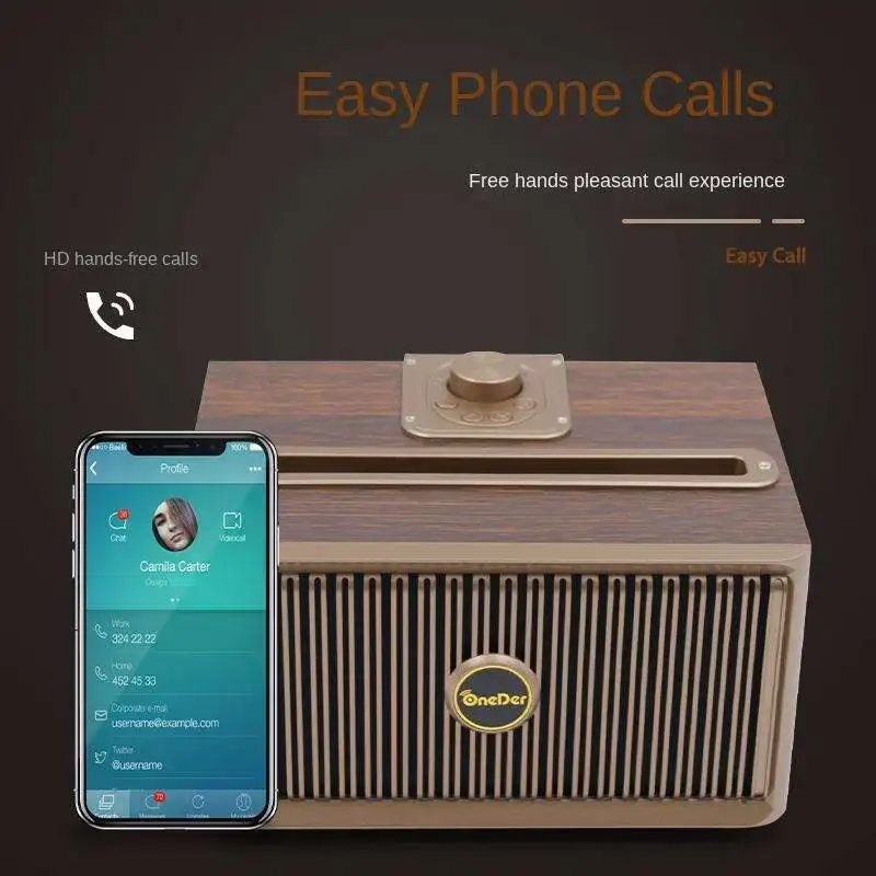 ลำโพงบลูทูธรูปเรโทรแบบพกพาพร้อมการ์ดที่จับโทรศัพท์มือถือทำจากไม้บ้านลำโพงซับวูฟเฟอร์เสาลำโพง cixa de SOM